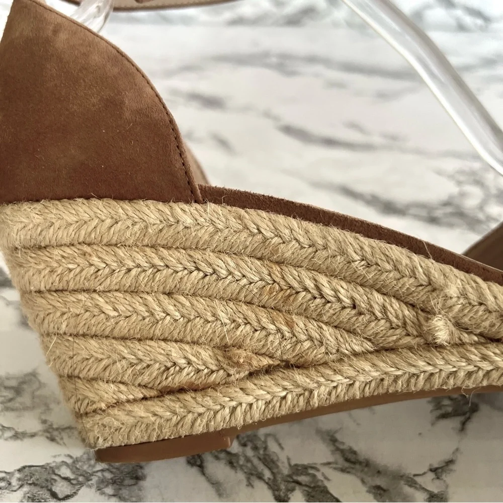 Nine West Jeranna Espadrille Tan Suede Ankle Strap Wedge Sandals 10